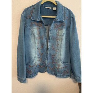 Tantrums Denim Embroidered Washed Western Long Sleeve  Zipper Closure Size XXL